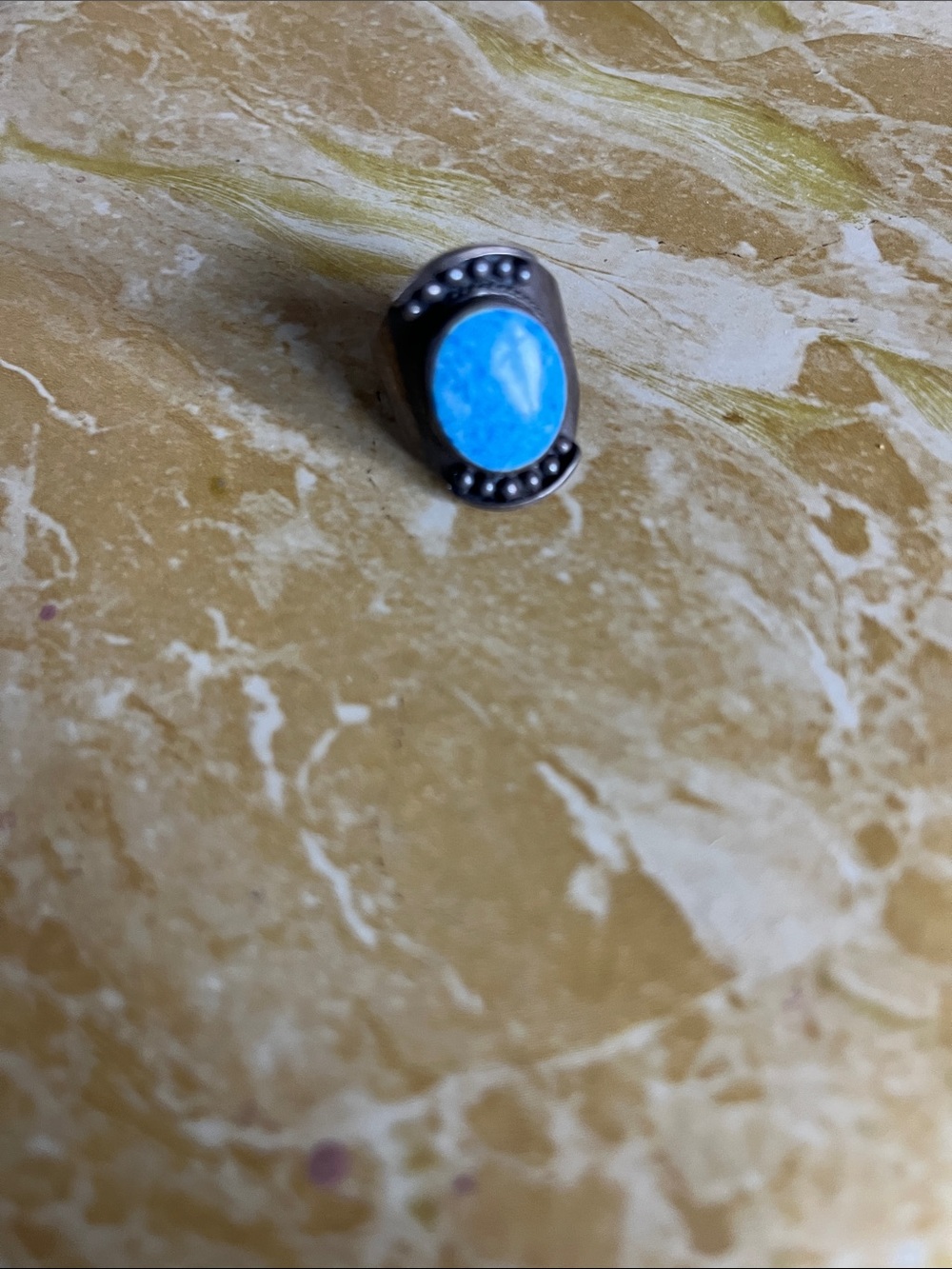 Men's Blue Turquoise-Style Oval Statement Ring